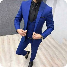 Royal Blue Men Suits Pants Prom Suits Man Blazers Black Groom Wedding Tuxedo Slim Fit Terno Masculino Peaked Lapel 3Piece Costume 284L