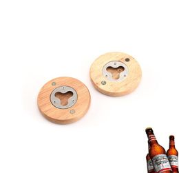 Wooden Round Shape Beer Bottle Opener Coaster Home Decoration 7112cm Stainless Steel Beer Bottle Opener RRA28567625501