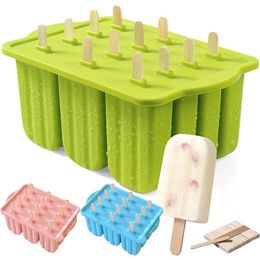 12 Pieces Silicone Popsicle Maker Moulds Food Grade Ice With Cream 50 Sticks Popsicles Household 240307
