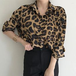 Women's Blouses Vintage Leopard Women Shirts Autumn Korean Loose Long Sleeve Button Up Female Tops Casual Chic Designed Ladies Shirt