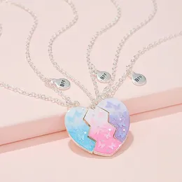 Collane con ciondolo 3 pezzi / set Farfalla colorata Glitter cuore di pesca spezzato per 3 ragazze Amicizia BFF Amico Gioielli Regali