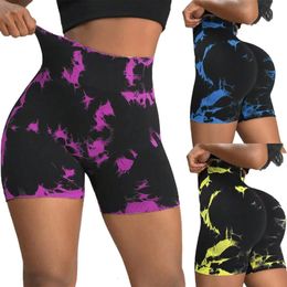 Seamless Tie Dyed Shorts High Waist Tight Sports Pants Push Up Women Leggings Fit Hip Lift Yoga Fitness Leggins Women Shorts 240308