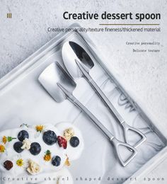 Creative dessert spoon shovel shape design add fun can be used stir drinks desserts eat fruit comfortable handle take and easy7034933