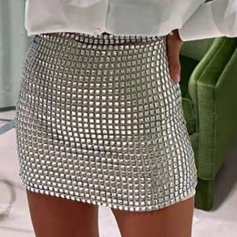 Sparkling Sequin Skirt Sparkling Glitter Sequins Mini Skirt for Women High Waist Party Cocktail Clubwear Wrapped Above Knee 240228