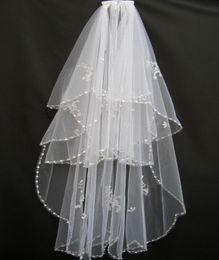 Cheap 2019 Real Picture White Ivory USA Soft Tulle Wedding Veils Comb Sequined Beaded Crystal In Stock5053306