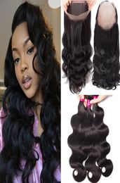 Peruvian Body Wave Hair Weave 3 Bundles With 360 Lace Frontal Closure 100 Brazilian Peruvian Malaysian Indian Mongolian Remy Huma4273468