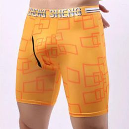 Underpants Ice Silk Long Leg Men's Shorts Underwear Gym Sports Boxer Briefs Trunks Pants Yellow Red Gray Deep Blue Green