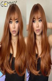 Synthetic Wigs GEMMA Red Wig Long Ginger Straight For Women Natural Wave With Bangs Heat Resistant Cosplay Party7256872