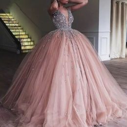 2019 Champagne Pink Quinceanera Dress Princess Tulle Arabic Dubai Sweet Long Girls Prom Party Pageant Gown Plus Size Custom Made235u