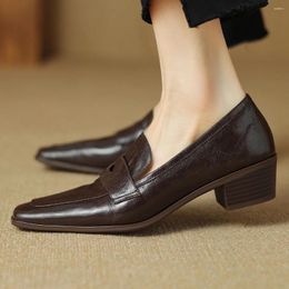 Dress Shoes Large Size 34-41 Women's Genuine Leather Square Toe Slip-on Pumps 4cm Thick Low Heel Casual Female Four Season Daily Sale