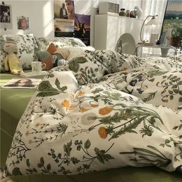 Ins Dandelion Bedding Set Duvet Cover Flat Bed Sheet Pillowcases Adult Kids Plants Flowers Soft Bed Linen 240306