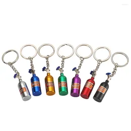 Keychains Creative NOS Turbo Nitrogen Bottle Keychain Mini Metal Auto Pendant Keyfob Vehicle Keyrings Car Motorcycle Accessory Key Holder