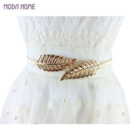 78cm 70cm Vintage Women Waistband Leaves Design Metal Waist Belt Skinny Elastic Cinturon Ceinture Femme Gold Silver Cummerbund327G