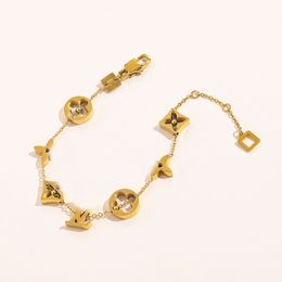 New Fashionable Classic Chain Bracelets Women Bangle 18K Gold Plated Stainless steel Crystal Flower Beads Lovers Gifts Wristband C2346