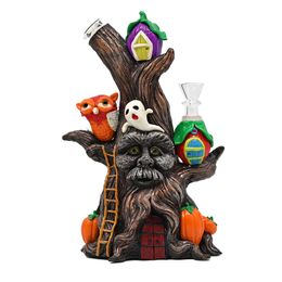 1pc,Green Glass Bubbler With Fixed Diffuser Downstem Water Pipe Bongs,3D Hand Painted, Coloured Polymer Caly,Halloween Patterned Glass Smoking Pipes,Horror Pumpkin