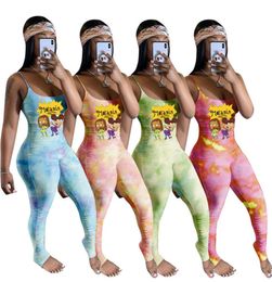 Women Cute Cartoon Jumpsuits Bodycon Strap Rompers S2XL Pleated Leggings Stretch Scoop Neck Overalls Summer Sexy Clothing DHL 3053196449