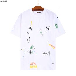 Mens Designer t Shirt Casual Men and Womens Tees Ink Splash Graffiti Letters Loose Short Sleeved Round Neck Fashion Clothes Mfn2 Mfn2