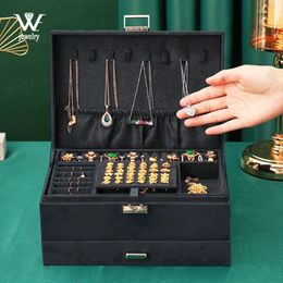 Jewelry Boxes WE Oversized 3layes Black Flannel boite a bijou Organizer Necklace Earring Ring Storage for Women Gifts 230131251K