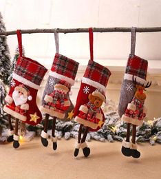 Christmas Plaid Socks Adornment Christmas Tree Cartoon Doll Pendants Santa Claus Fireplace Pendants Cute Christmas Gifts7290086