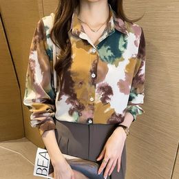 Women's Blouses Oil Painting Pattern Chic Women Blouse Lolita Tops White Clothes French Chiffon Top Shirt Large Size Long Sleeve