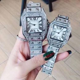 2021 Couple Men Women Fashion Lovers watches fashion watch Stainless Steel band full diamond Quartz Wristwatches For mens Ladies R221D