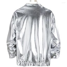 Men's Jackets Youth Standing Collar Double Layered Jacket Glossy Gold Stage Performance Suit Top