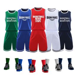 Wholesale Custom Men Polyester Basketball Jersey Sets Youth Uniforms Mesh Fabric Short Sleeve Shirts LQ217 240306