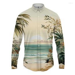 Men's Casual Shirts Hawaii Beach Vacation 3D Printing Long Sleeve Shirt Fashion Simple Office Party Street Versatile