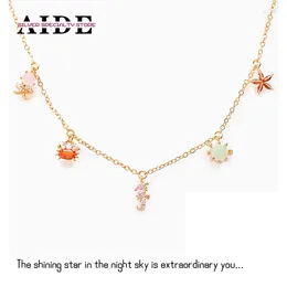 Pendants Aide 925 Sterling Silver Necklaces 2024 Trendy Beach Coloured Zircon Marine Octopus Starfish Animal Necklace Charms Jewerly Gifts