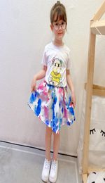 baby girls designer clothing sets Sweet kids cartoon printed short sleeve Tshirt letter flower skirt shorts 2pcs suits childre4584208