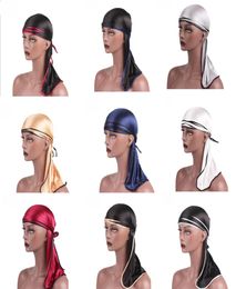 Unisex Men Women Satin Breathable Bandana Hat Silky Durag do doo du rag long tail headwrap Muslim Turban hair band Bandanas5505985