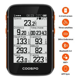 COOSPO BC200 Wireless Bicycle Computer GPS Bike Speedometer Cycling Odometer 2.6in Bluetooth5.0 ANT APP Sync Slope Altitude 240307