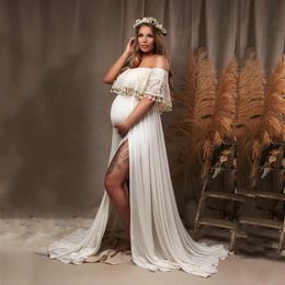 Boho Maternity Dresses Slash Neck Lace Tassels Pregnancy Pography Bohemian Long 240301