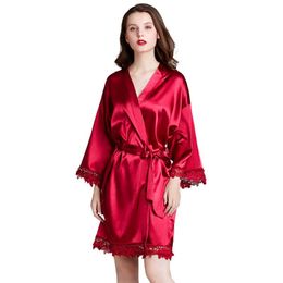 Womens Robe Nightgown Bathrobe Sleepwear Long-sleeved Large Size Silk Summer Ice Silk Night Robe Bridesmaid Morning Robe323I