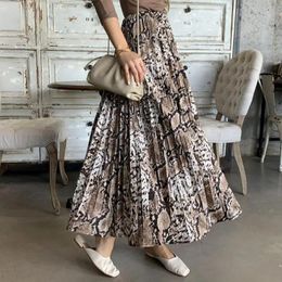 Spring 2023 Leopard Printed Pleated Skirt Women Retro Elegant High Waist Aline Long Skirts For Ladies 240308