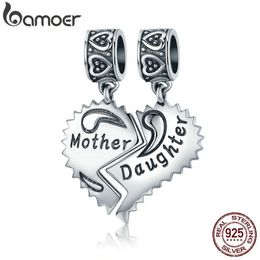 BAMOER 100% 925 Sterling Silver Mother and Daughter Love Forever Pendant Charms fit Bracelets Necklace Jewellery Making SCC427 CJ191330A