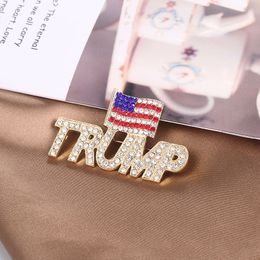 Брошь с логотипом Трампа на президентских выборах в США 2024 года, евро-американские буквы, супер-яркая бриллиантовая брошь