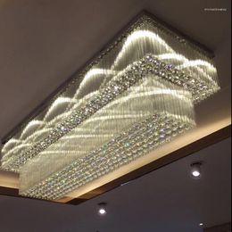 Chandeliers Design 2 Layers Crystal Chandelier Modern Ceiling Fixtures Replaceble LED Lamp Lustres Cristal El Lobby Long