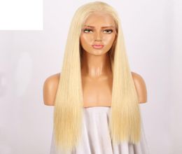 Silky Straight wig Glueless Lace Front Human Hair Full lace Wigs 613 130 Density Blondewith Baby For Black Women Remy9399686