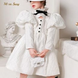 Baby Girl Princess Vintage Dress Long Puff Sleeve Infant Toddler Teens Vestido Wedding Party Bridemaid Baby Clothes 1-14Y 240307