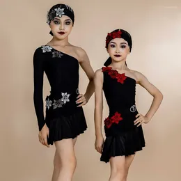 Stage Wear Children'S Samba Tango Chacha Dance Clothing Single Sleeve Latin Performance Dress Girls Competition SL9772