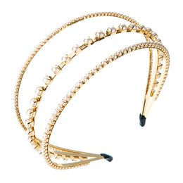 Girls Accessories Multilayers Diamond Pearl Headbands Handmade Zircon Rhinestone Crystal Hair Hoop 2455