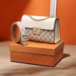 70% Off exclusive Leather women's bag new fashion printed chain lock small square simple messenger live broadcast271i