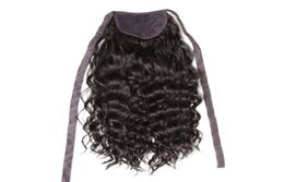 DIVA1 Human hair wavy curly ponytail hairpiece wrap around clip in drawstring brazilian hair drawstring ponytail for black women 12635215