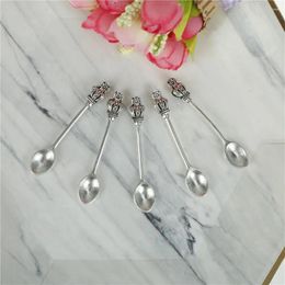 Coffee Scoops 5pcs/lot Stainless Steel Mini Crown Handle Spoon Tea Ice Cream Spoons Dessert Couple Kitchen Tools