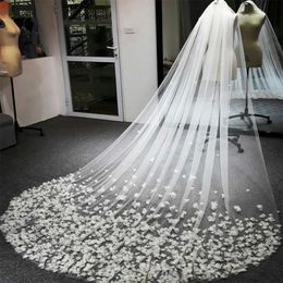 Retro Elegant Wedding Veils 2020 3D Appliqued White Ivory Champagne Long Bridal Veils Custom Made Wedding Accessories309q