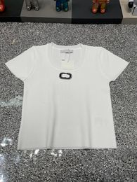 T-shirt women's fashion designer T-shirt summer European and American women's short sleeved T-shirt vest pure cotton round neck top slim fit fashion high-end