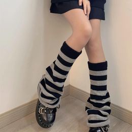 Women Socks 2024 Girls Dark Goth Ribbed Knit Leg Warmers Contrast Colour Striped Wide Flare Foot Cover Harajuku Loose Knee