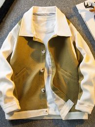 Men's Jackets Spring Autumn Stitching Baseball Jacket Retro Sports Turndown Collar Single-breasted Long Sleeves Pockets Tops Coat