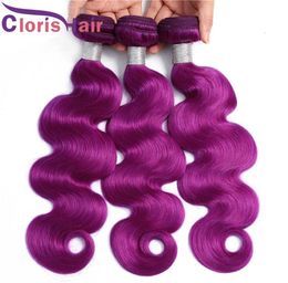 Mixed 3pcs Purple Body Wave Brazilian Virgin Human Hair Weave Soft Wavy Pre Coloured Sew In Extensions Cheap Purple Machine Double 4074942
